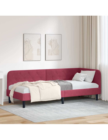 Cornice del letto ad angolo Rosso Vino 80 x 200 cm Velluto