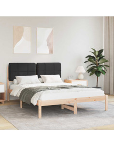 Letto con Testiera Rivestita Nero 140 x 190 cm Pino massello