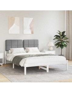 Letto con Testiera Rivestita Grigio chiaro 135 x 190 cm