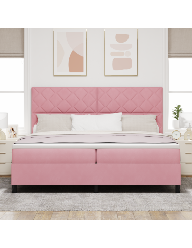 Letto a Sorgente LED con materasso Rosa 200 x 200 cm Tessuto