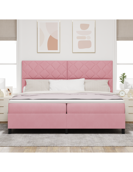 Letto a Sorgente LED con materasso Rosa 200 x 200 cm Tessuto