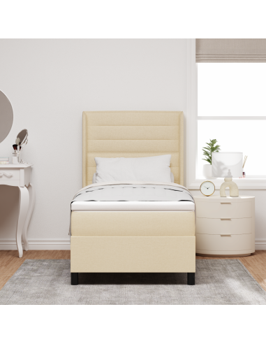 Letto a Sorgente LED con materasso Crema 90 x 190 cm Tessuto