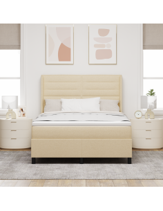 Letto a Sorgente LED con materasso Crema 160 x 200 cm Tessuto