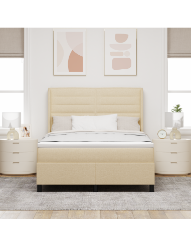 Letto a Sorgente LED con materasso Crema 160 x 200 cm Tessuto