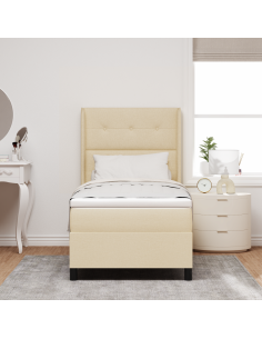 Letto a Sorgente LED con materasso Crema 90 x 190 cm Tessuto