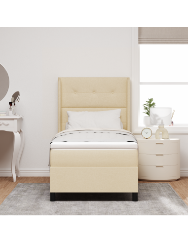 Letto a Sorgente LED con materasso Crema 90 x 190 cm Tessuto