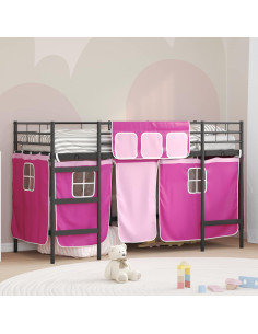 Struttura del Letto Loft per Bambini con Tendine Nero e rosa