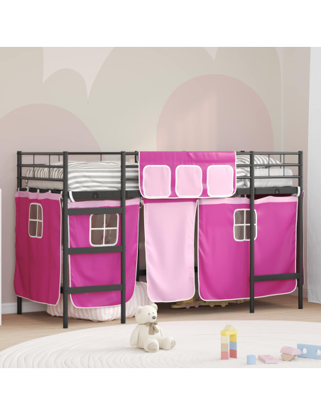 Struttura del Letto Loft per Bambini con Tendine Nero e rosa