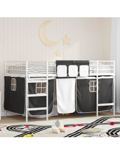 Struttura del Letto Loft per Bambini con Tendine Bianco e Nero