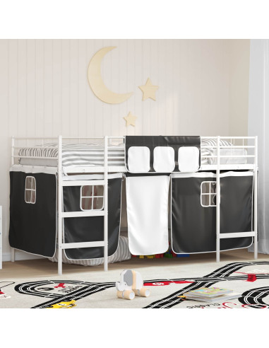 Struttura del Letto Loft per Bambini con Tendine Bianco e Nero