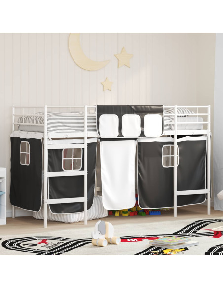 Struttura del Letto Loft per Bambini con Tendine Bianco e Nero
