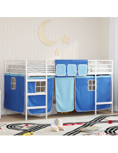 Struttura del Letto Loft per Bambini con Tendine Bianco e Blu