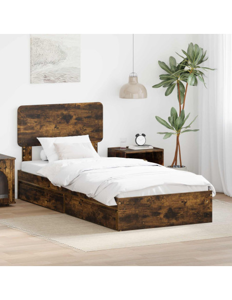 Letto con Contenitore con testiera Rovere fumé 100 x 200 cm