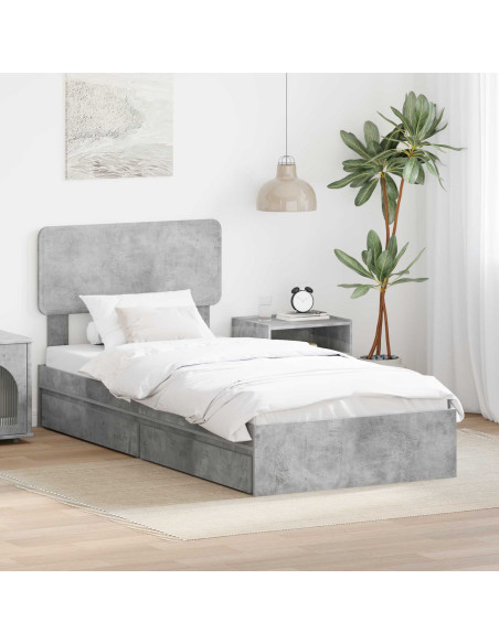 Letto con Contenitore con testiera Grigio cemento 90 x 190 cm