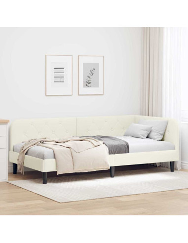 Cornice del letto ad angolo Crema 100 x 200 cm Velluto