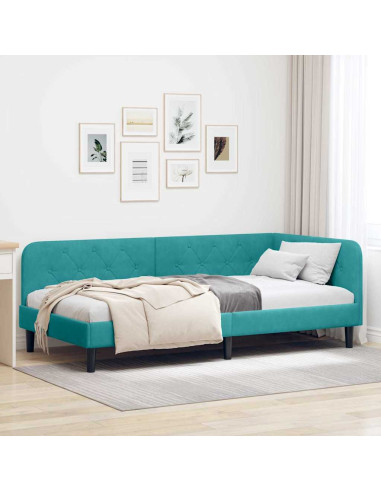 Cornice del letto ad angolo Turchese 100 x 200 cm Velluto