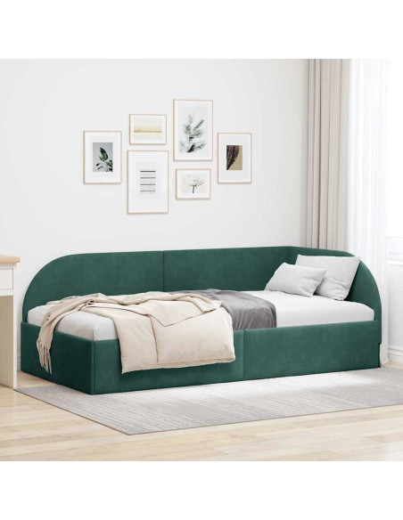 Cornice del letto ad angolo Verde Scuro 90 cm x 200 cm
