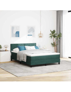 Letto a molle con materasso Verde Scuro 140 x 200 cm Velluto