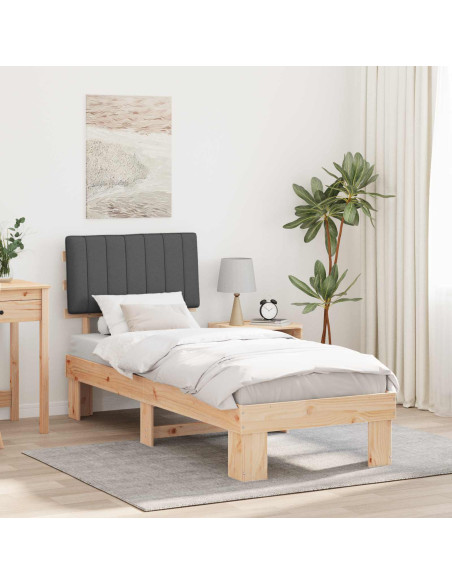 Letto con Testiera Rivestita Grigio scuro 75 x 190 cm