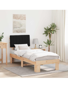 Letto con Testiera Rivestita Nero 75 x 190 cm Pino massello