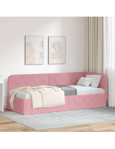 Cornice del letto ad angolo Rosa 80 x 200 cm Velluto