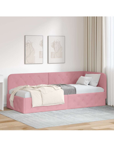 Cornice del letto ad angolo Rosa 80 x 200 cm Velluto