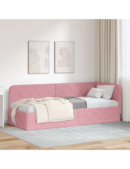 Cornice del letto ad angolo Rosa 80 x 200 cm Velluto