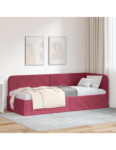 Cornice del letto ad angolo Rosso Vino 80 x 200 cm Velluto