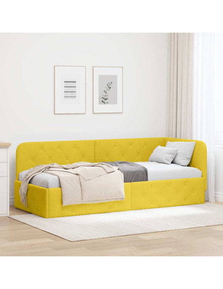 Cornice del letto ad angolo Giallo 80 x 200 cm Velluto