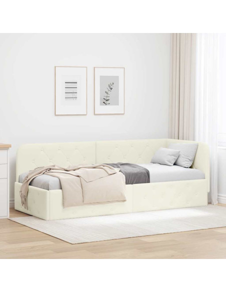 Cornice del letto ad angolo Crema 80 x 200 cm Velluto