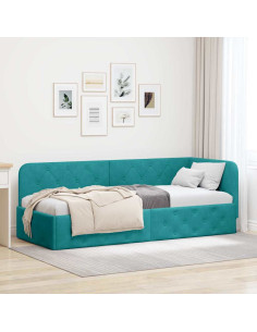 Cornice del letto ad angolo Turchese 80 x 200 cm Velluto