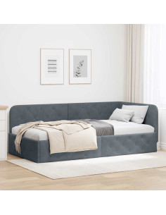 Cornice del letto ad angolo Grigio scuro 90 x 190 cm Velluto