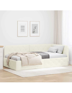 Cornice del letto ad angolo Crema 90 x 190 cm Velluto