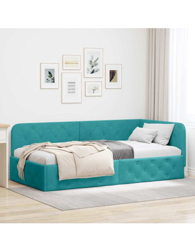 Cornice del letto ad angolo Turchese 90 x 190 cm Velluto