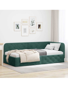 Cornice del letto ad angolo Verde Scuro 90 x 200 cm Velluto