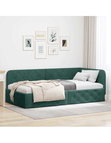 Cornice del letto ad angolo Verde Scuro 90 x 200 cm Velluto