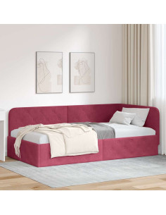 Cornice del letto ad angolo Rosso Vino 90 x 200 cm Velluto