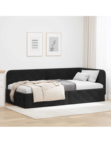 Cornice del letto ad angolo Nero 90 x 200 cm Velluto