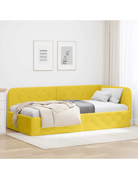 Cornice del letto ad angolo Giallo 90 x 200 cm Velluto