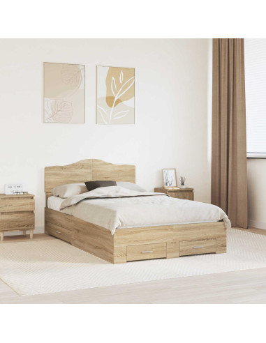 Struttura del letto con testiera Rovere Sonoma 135 x 190 cm