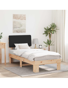 Letto con Testiera Rivestita Nero 80 x 200 cm Pino massello