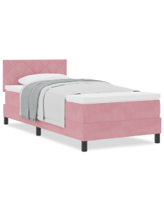 Letto a molle con materasso Rosa 100 x 200 cm Velluto