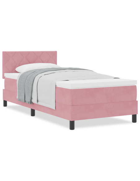 Letto a molle con materasso Rosa 100 x 200 cm Velluto