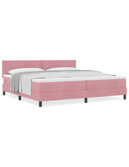 Letto a molle con materasso Rosa 200 x 200 cm Velluto