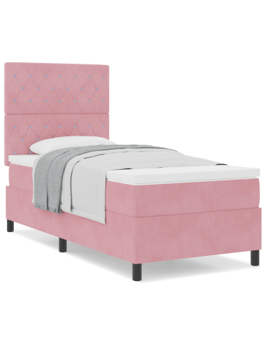 Letto a molle con materasso Rosa 100 x 200 cm Tessuto