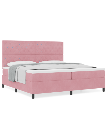 Letto a molle con materasso Rosa 200 x 200 cm Tessuto