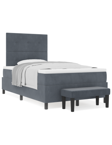 Letto a molle con materasso Grigio scuro 120 x 190 cm Velluto