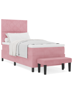 Letto a molle con materasso Rosa 100 x 200 cm Velluto