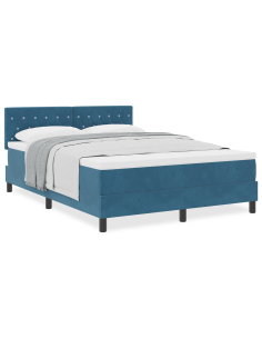 Letto a molle con materasso Blu Scuro 140 x 200 cm Velluto