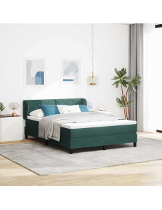 Letto a molle con materasso Verde scuro 140 x 200 cm Velluto
